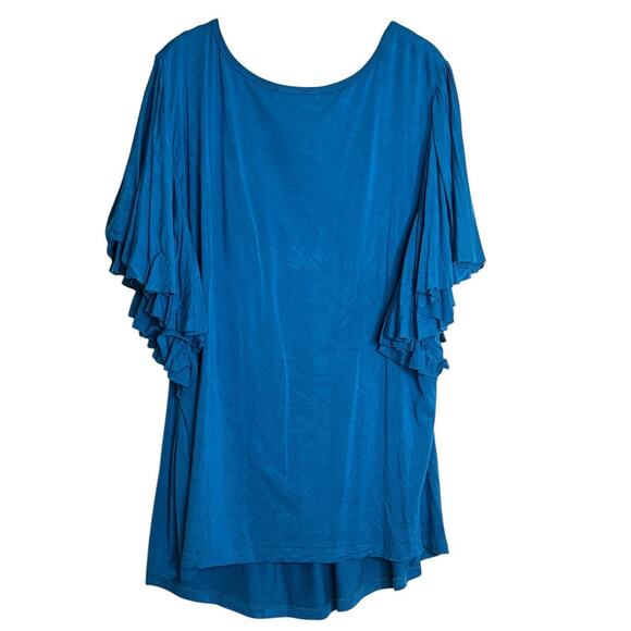 Karen Kane Womens Top 3X Teal Ruffle Flutter Sleeve Scoop Neck Rayon Spandex USA - Picture 5 of 8